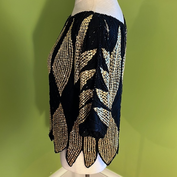 vintage 80s Gunit bead & sequin silk top - Picture 3 of 6